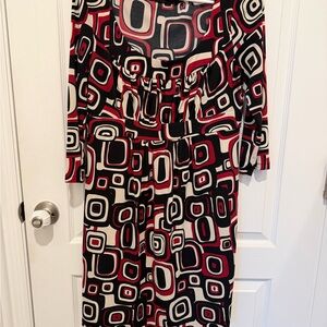 Geometric Patterned Dress - Black, Red, White